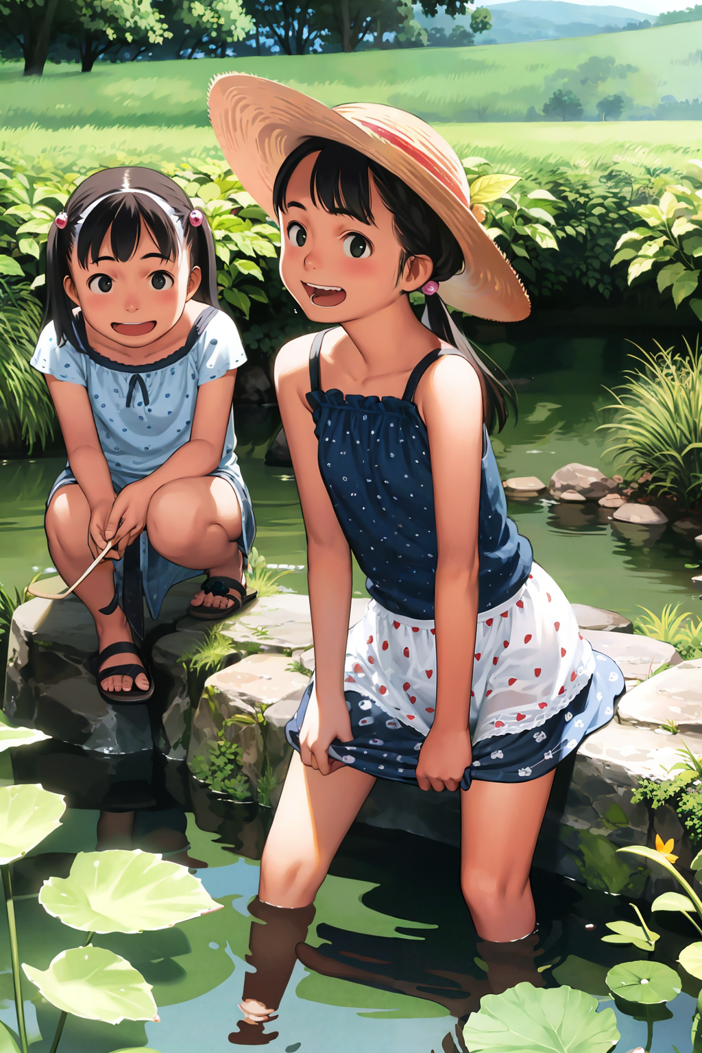 00780-3711118842.0-masterpiece, best quality,_lora_comiclo_1_,multiple girls, 3girls, fruit, food, watermelon, water, sandals, hat, black hair, hai.png